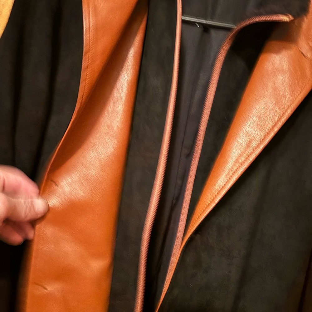 Men's Black Suede Coat with Brown Leather Trim - Picture 2 of 7